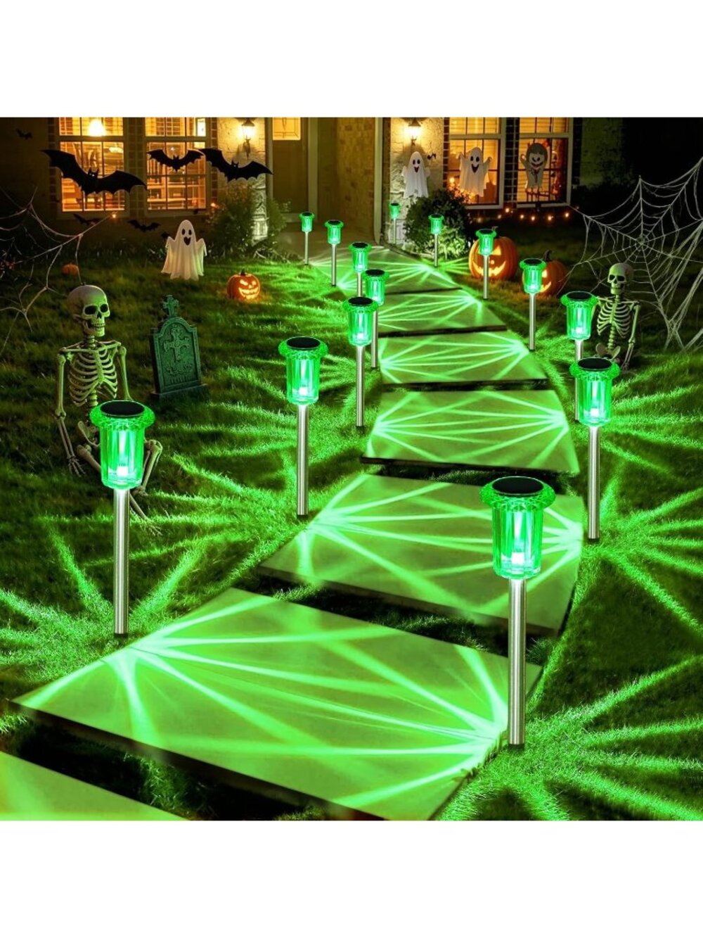 10 Pack Green Solar Halloween Lights Outdoor Yard Waterproof Halloween Decor